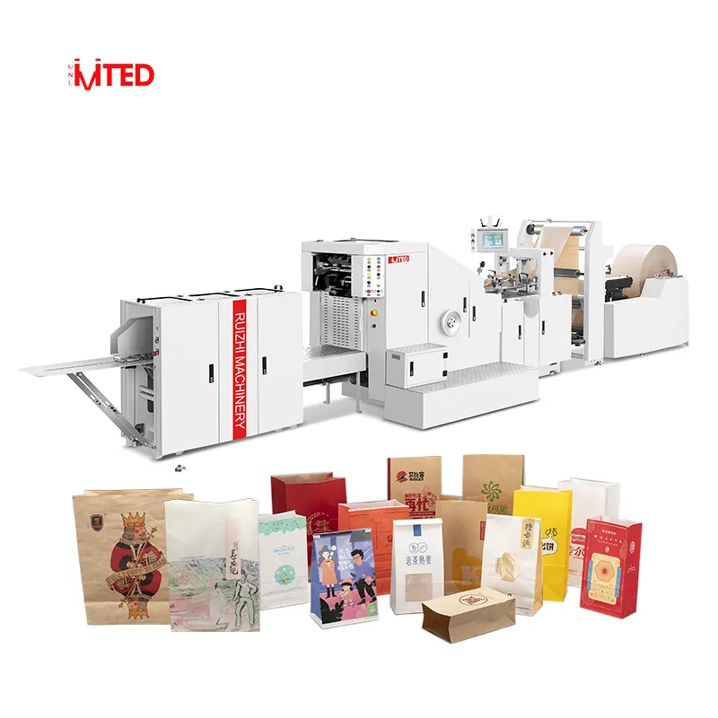 Máquina de fabricación de bolsas de papel Kraft, máquina de producción con impresión, RZFD-190, 2/4 colores, velocidad de 200 Uds. Por minuto