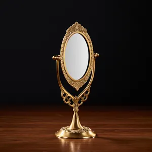 Espelho de assento de latão europeu esculpido, artesanato francês criativo, acessório artesanal para decoração de casa, ornamento