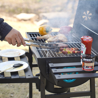Table d'appoint pliable pour barbecue extérieur, chariot à charbon de bois pour jardin, fumoir, grill barbecue avec revêtement en poudre