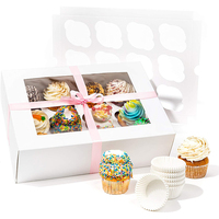 Özel tek Cupcake kutuları beyaz katlanabilir Cupcake bireysel taşıyıcı tutucular pencere ekler ekmek için ambalaj paketleme