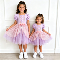Robe de princesse tutu pour petites filles, corsage en viscose de bambou, jupe en tulle américain à paillettes, costume de fête d'anniversaire pour enfants