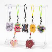 Porte-clés en plastique double face au design mignon, sans MOQ, taille mini, breloque de téléphone en acrylique avec cordons de différentes couleurs