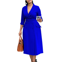 Nouveau à la mode automne bouton carrière élégant trois quarts col rabattu bureau d'affaires dame robe formelle pour les femmes