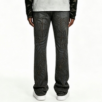 SOONREE Jeans en denim personnalisés pour hommes, imprimé toile d'araignée anthracite, pantalon évasé style urbain, fabricant OEM B2B
