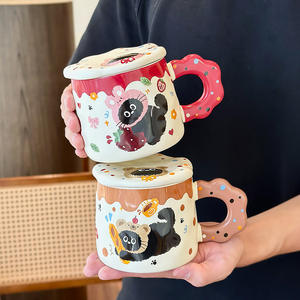 <b>Cute</b> Cartoon Cat Ceramic <b>Mug</b> With Lid Blue Color Single Cup For Home Use Birthday Gift - Product Image 3