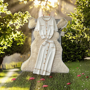 Ensemble deux pièces jupe mi-longue en maille unie pour femme, style décontracté respirant à manches courtes pour l'été - Product Image 2