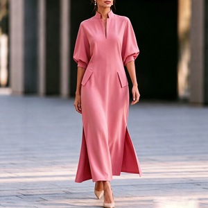 Abito Midi Elegante da Ufficio per Donna Autunno/Primavera 2026 <span class=keywords><strong>con</strong></span> Colletto Rialzato, Maniche a Lanterna e <span class=keywords><strong>Spacco</strong></span> <span class=keywords><strong>Laterale</strong></span>, Linea ad A, Sofisticato e Casual - Product Image 3