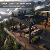 Pérgola Automática Motorizada con Techo de Láminas de Aluminio, Gazebo Impermeable con LED para Glamping de Lujo, Resort, Terraza de Montaña