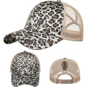 2025 Sports Mesh Back Baseball Cap <b>Leopard</b> <b>Printed</b> Ponytail <b>Hat</b> with Messy High Bun Comfortable Sports Style - Product Image 1
