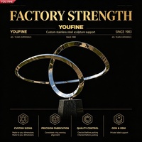 Sculpture d'anneaux entrelacés en acier inoxydable poli YOUFINE, grande statue circulaire abstraite en métal pour la décoration paysagère extérieure