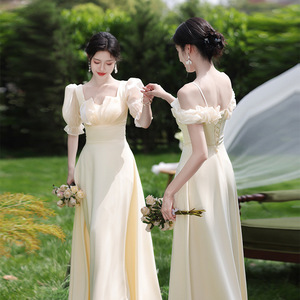 Champagne Satin Bridesmaid Dress A-Line Sweetheart Neckline Natural Waist Spandex Fabric Evening Gown for Wedding Party - Product Image 4