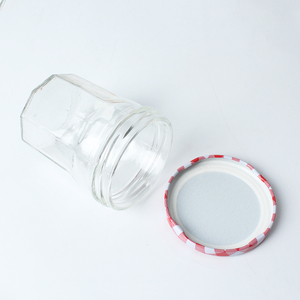 Venta al por mayor de tarros hexagonales de vidrio sodocálcico transparente con diseño a cuadros rojos para almacenamiento de alimentos, mermelada y miel, de 30-380 ml, con tapa de plástico/metal, logotipo personalizado, para cocina. - Product Image 6