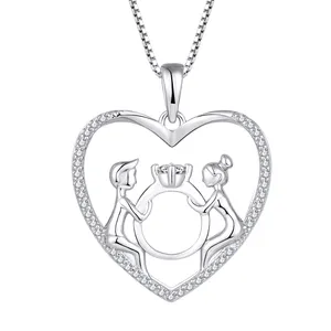 Custom Cubic Zircon Love Heart Boy And Girl Ring Pendant Necklace 925 Sterling Silver For Couple