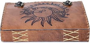 Carnet en cuir brun rustique avec bordure festonnée, pages de journal faites à la main, carnet de croquis vintage pour le dessin, la calligraphie et l'écriture - Product Image 2