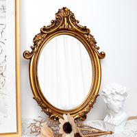 Miroir cosmétique mural ovale en résine sculptée de style baroque rétro français, doré, classique, luxe léger, 2 mm, facile à accrocher au mur