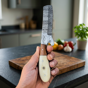Couteau de survie à lame fixe Drop Point en acier Damas forgé, manche en bois Pakka bleu, pour camping et chasse - Garantie 3 ans - Product Image 1