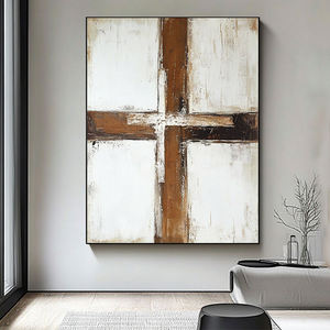 Decoración religiosa hecha a mano Beige marrón abstracto Jesús pintura versículo de la <span class=keywords><strong>Biblia</strong></span> regalo cristiano Cruz arte de la pared - Product Image 2