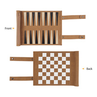 Jeu de backgammon portable multifonctionnel 3-en-1, échecs et dames, en cuir PU suédé, logo personnalisable