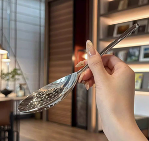 Cuillère passoire de service en acier inoxydable épaisse et durable avec crochets, résistante à la chaleur, pour la cuisine, pour le riz - Product Image 2