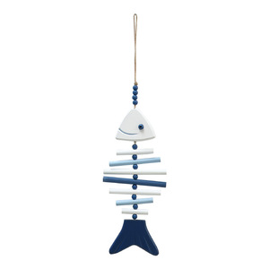 ประติมากรรมปลาไม้สไตล์เมดิเตอร์เรเนียน ลายทางสีฟ้าขาว ของตกแต่งบ้านแบบแขวน - Product Image 4