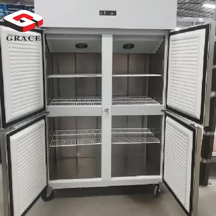 Congélateur vertical industriel en acier inoxydable Réfrigérateur congélateur commercial à 4 portes