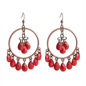 Boucles d'oreilles ethniques en alliage plaqué bronze antique avec pierre rouge, bijoux de fête pour femmes 2024 - Product Image 5