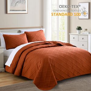 Modern Deep <strong>Orange</strong> Lightweight Ultrasonic Quilt Set <strong>Bedspread</strong> with Soft Fiber Wave Pattern for All Seasons and Customizable - Product Image 2