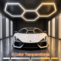 Plafonnier LED hexagonal pour garage, design nid d'abeille, 3 températures de couleur sélectionnables (6500K, 5000K, 3500K), conception modulaire DIY pour le detailing automobile
