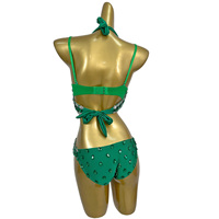 Combinaison sexy en strass vert et cristal, ensemble 2 pièces, femme, découpe, spectacle, pole dance, justaucorps, club, DJ, tenue de danseuse gogo