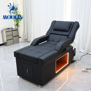 Moolin Thai Head Spa Lay Chaise de coiffure pliable en cuir véritable réglable, avec table de lavage et <span class=keywords><strong>lit</strong></span> de massage électrique à hauteur réglable pour salon - Product Image 1