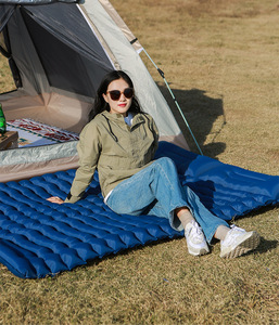 Double coussin de couchage extérieur étanche à l'humidité pour <span class=keywords><strong>lit</strong></span> extérieur gonflable à pompe à pied de camping avec surface antidérapante portable - Product Image 5