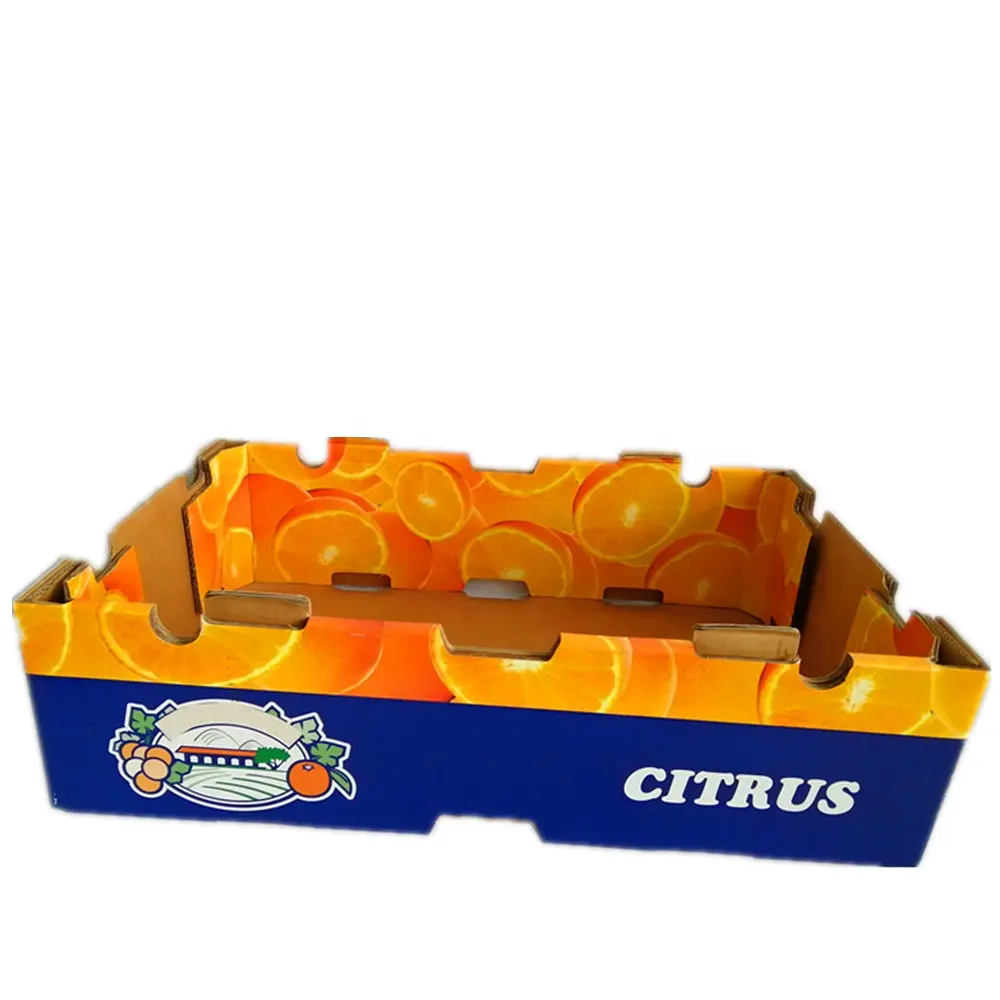 Caja de embalaje de cartón apilable, personalizado, hueco, corrugado, naranja, cítricos, manzana, uvas, pimiento, tomates