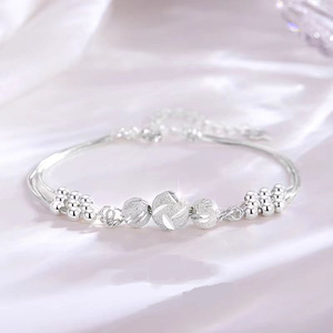 Bracelet à perles porte-bonheur multicouches en argent sterling S925, bijoux fins minimalistes et tendance, chaîne réglable, cadeau pour femmes élégantes - Product Image 4