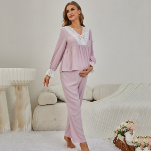 Nuovo pigiama premaman pigiama a manica lunga Set di graziosi abiti da notte da donna con apertura di lacci per la gravidanza - Product Image 2