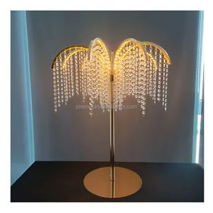 Led Light Remote Control Color Changing Wedding Centerpiece Gold Metal Flower Stand Crystal Table Centerpieces