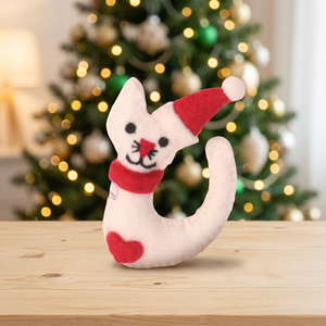 Adorno Navideño de Gato de Fieltro Hecho a Mano, Santa Claus con Gorro Rojo y Bufanda, Colores Personalizables, Decorativo, Portátil, Venta al Por Mayor SAMYAK - Product Image 3