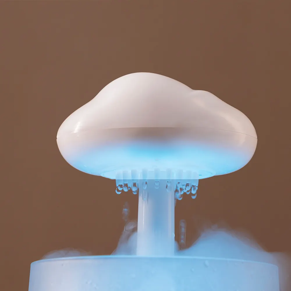 Vente chaude champignon forme humidificateur pluie automne brumisateur lampe tige Relax goutte de pluie arôme huile essentielle humidificateur pluie nuage diffuseur