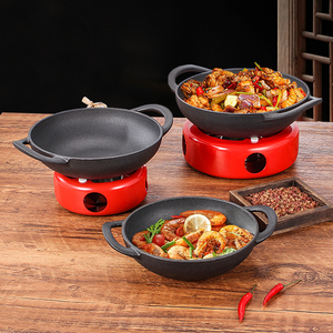 กระทะย่างทรงกลมทำจากเหล็กหล่อสองด้ามเครื่องครัวเครื่องครัวทนทานแบบพกพาเรียบง่าย - Product Image 2