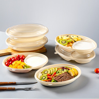 Assiettes jetables biodégradables à 2 compartiments de 800 ml (6,9 x 9,5 pouces) pour la restauration rapide à emporter avec couvercle transparent