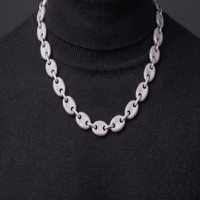 Kalung Moissanite Putih VVS GRA 12mm Hop 925 Perak Berlapis Rhodium Bebas Nikel Bebas Timbal Model Rantai Cuban Pig Nose untuk Pria