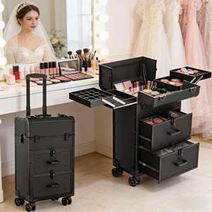 Valise de maquillage professionnelle en aluminium avec fermeture à cadenas, grande capacité, portable, pour les coiffeurs, utilisation en salon de beauté - Product Image 1
