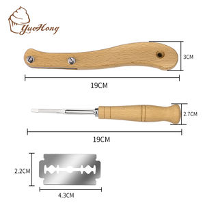 Lame <span class=keywords><strong>à</strong></span> <span class=keywords><strong>pain</strong></span> en acier inoxydable, couteau de marquage de la pâte avec couvercle de protection en cuir, Lame <span class=keywords><strong>à</strong></span> manche en bois avec 20 lames - Product Image 5