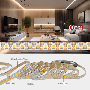 Bande LED SMD 2835 à CRI90 élevé, 24V, 120 LED, double blanc, réglable et dimmable, ruban linéaire pour profilé de bureau en aluminium, conforme RoHS - Product Image 4