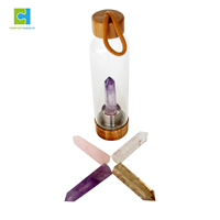 Bouteille d'eau personnalisée en verre avec couvercle en bambou et pierres précieuses, logo personnalisé, emballage, capacité 450 ml/550 ml, style moderne et luxueux