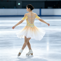 Robe de patinage artistique jaune dégradé avec strass, manches longues en maille, costume de compétition pour enfants et adultes