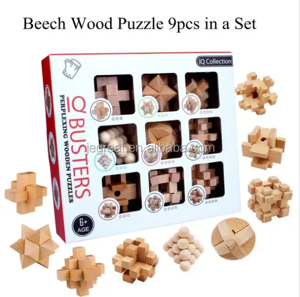 Klassisches 9 in 1 3D Holz würfel Brain Teaser Puzzle