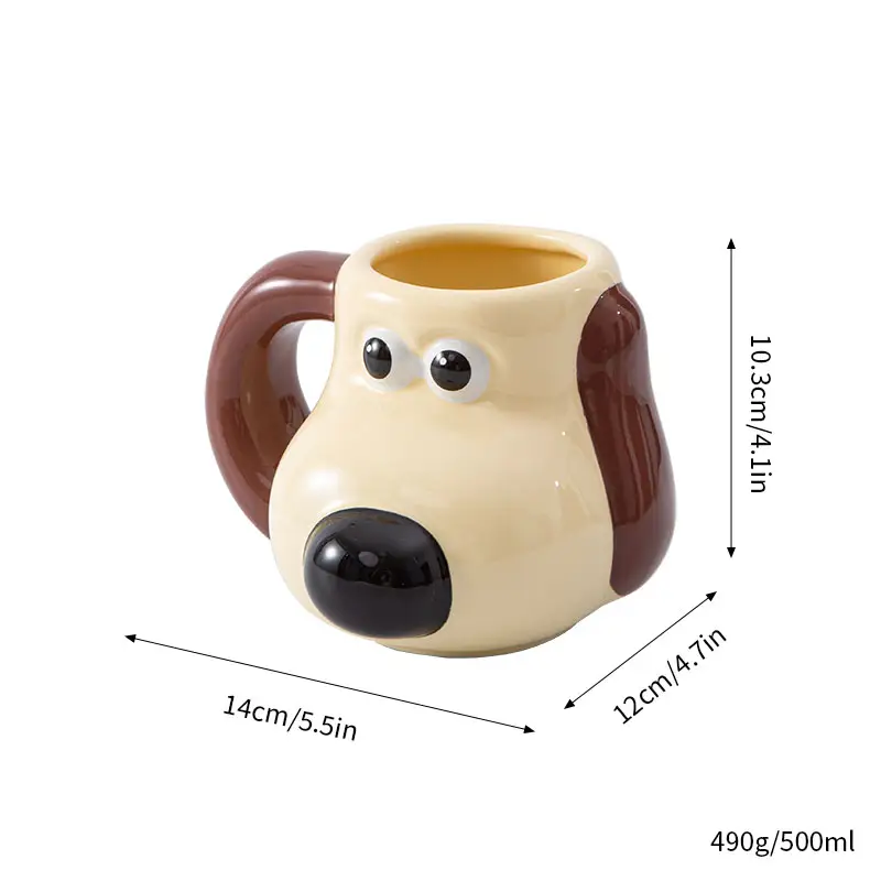 500 ml niedlicher 3D-hundeform frühstück Keramik kaffee milch tasse großhandel cartoon handbemalte meister-hund individuelle keramikbecher