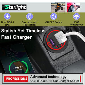 <span class=keywords><strong>Adaptateur</strong></span> de chargeur de voiture 12V/24V robuste QC3.0 PD 20W type-c USB avec interrupteur étanche pour camion de moto de bateau marin - Product Image 2