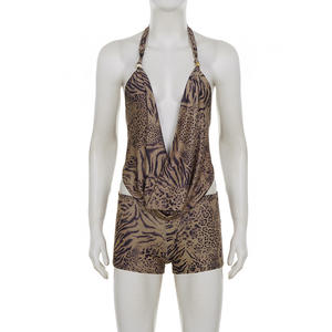 Viviblook Z316ST03 Conjunto de Dos Piezas con Estampado de Leopardo para Mujer, Top Corto con Tirantes y Escote en V Profundo, Shorts, Conjunto Sexy - Product Image 1