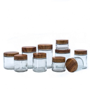 Glass Jar With Plastic Lid Glassplasticglassglass Glass Jar Plastic Lid Wholesale Clear 4oz 8oz 14oz 16oz Airtight Glass Food Storage Containers Glass Candy Jar With Plastic Wood Grain Lid